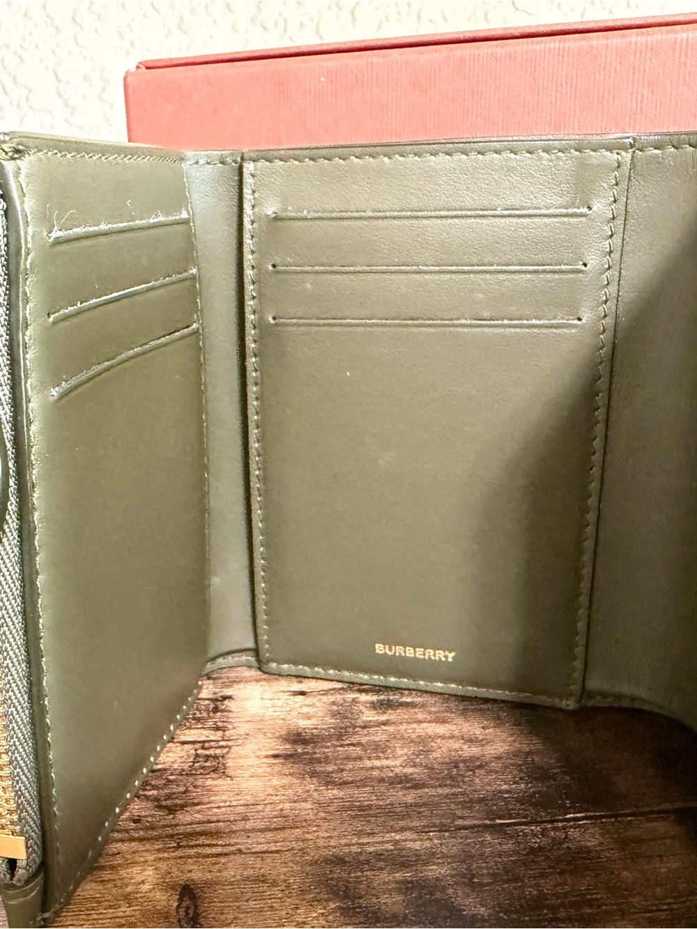 Burberry Olive Plaid Trifold Wallet with Light Blue Accents - Picture 4 of 8